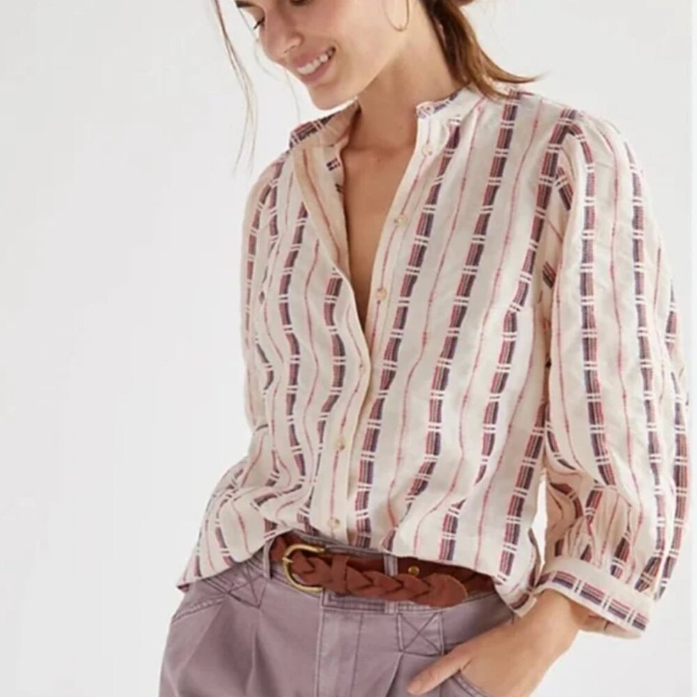 Anthropologie Pilcro The Bella Femme Embroided Button Down Shirt Size Large